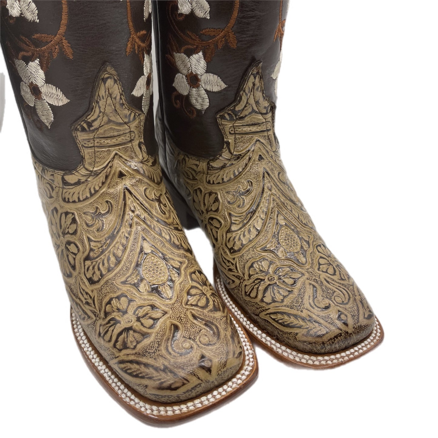 Women Floral Textured Brown Boots