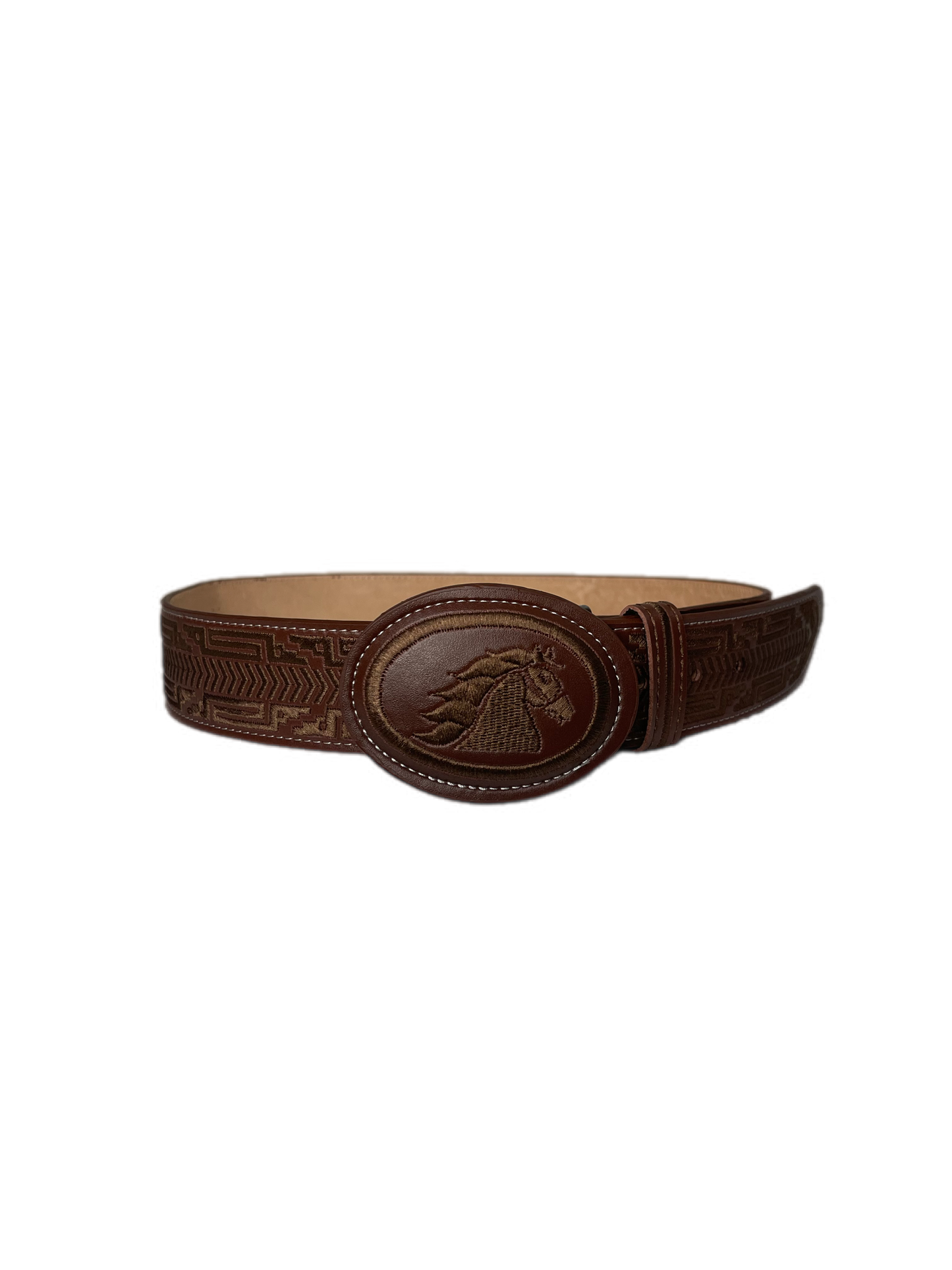 Horse Brown On Brown Leather Belt