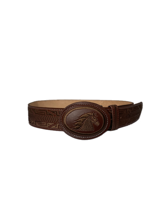 Horse Brown On Brown Leather Belt