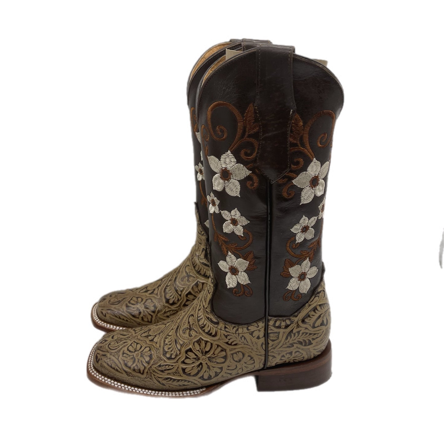 Women Floral Textured Brown Boots