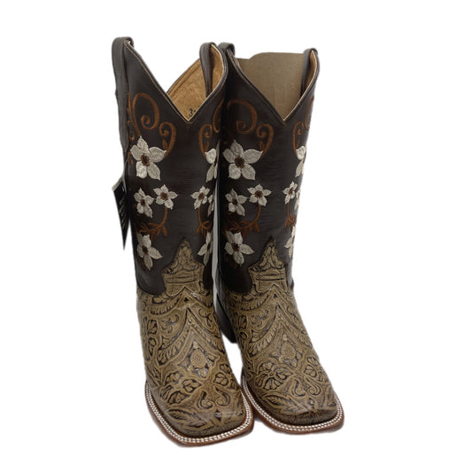 Women Floral Textured Brown Boots