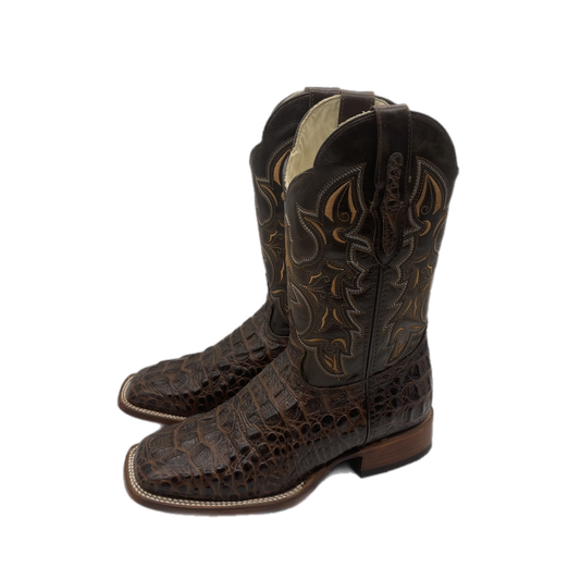 Dark brown leather Boots with textured design