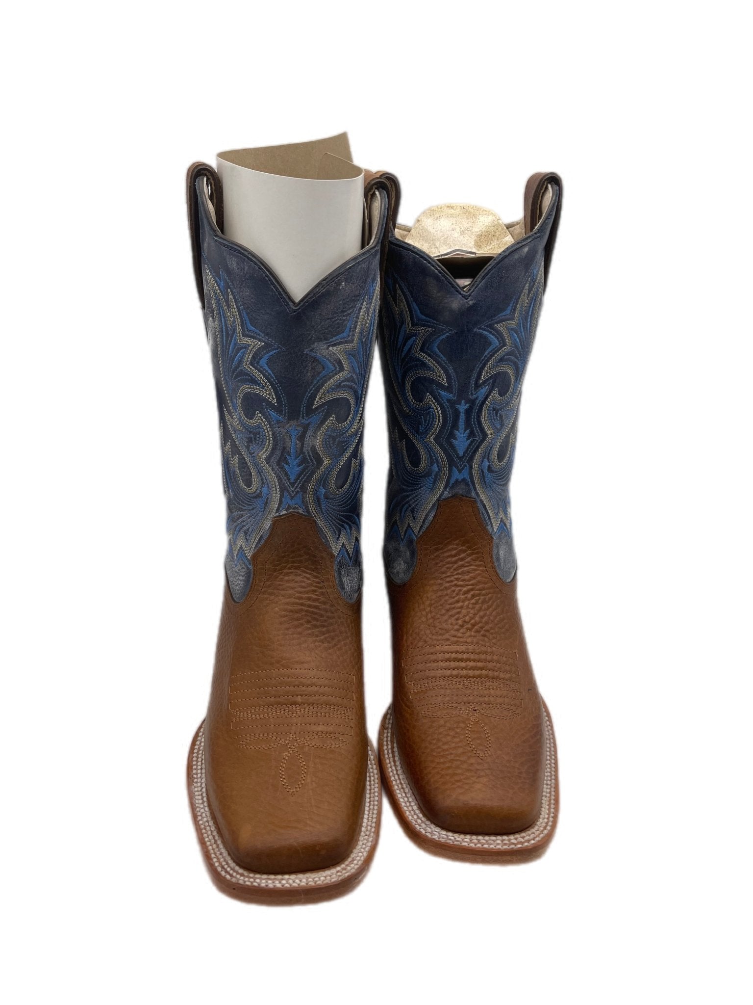 Brown Leather Blue Textured Boots - Frontera Western Wear