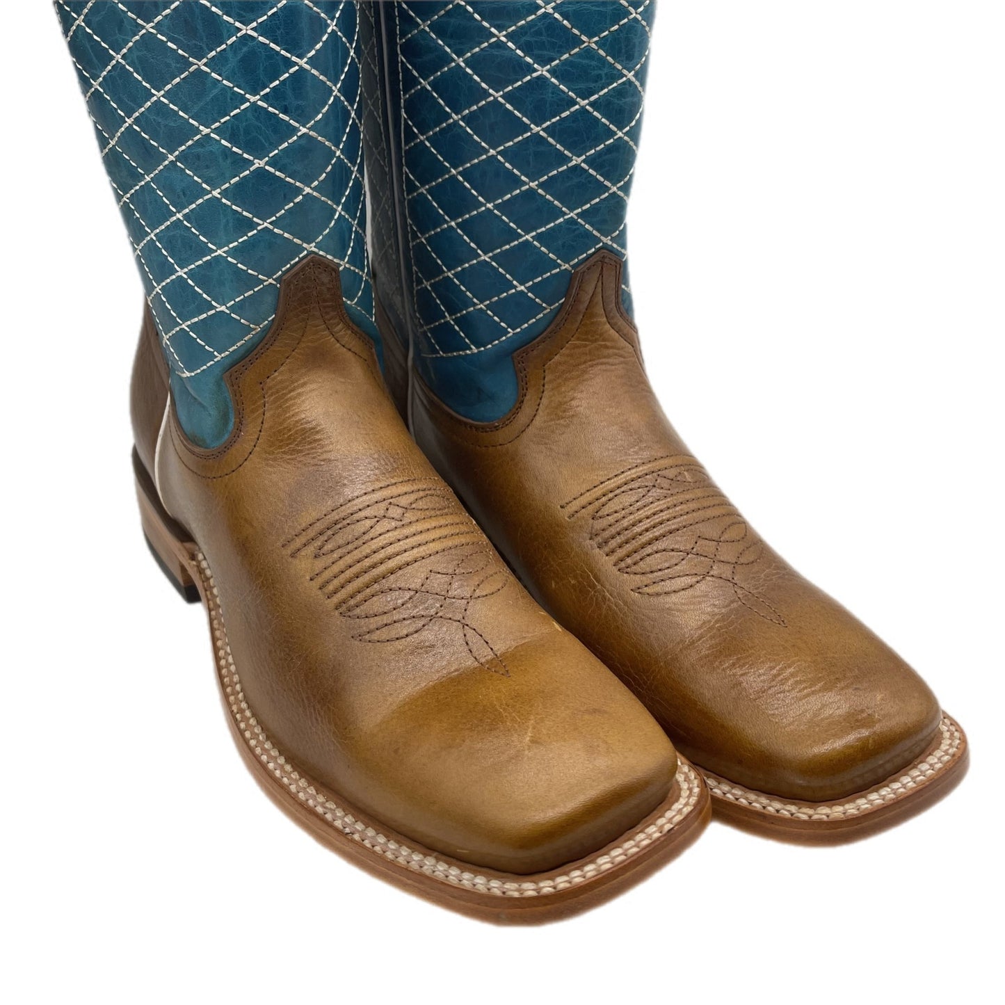 Brown Leather Light Blue Textured Boots - Frontera Western Wear