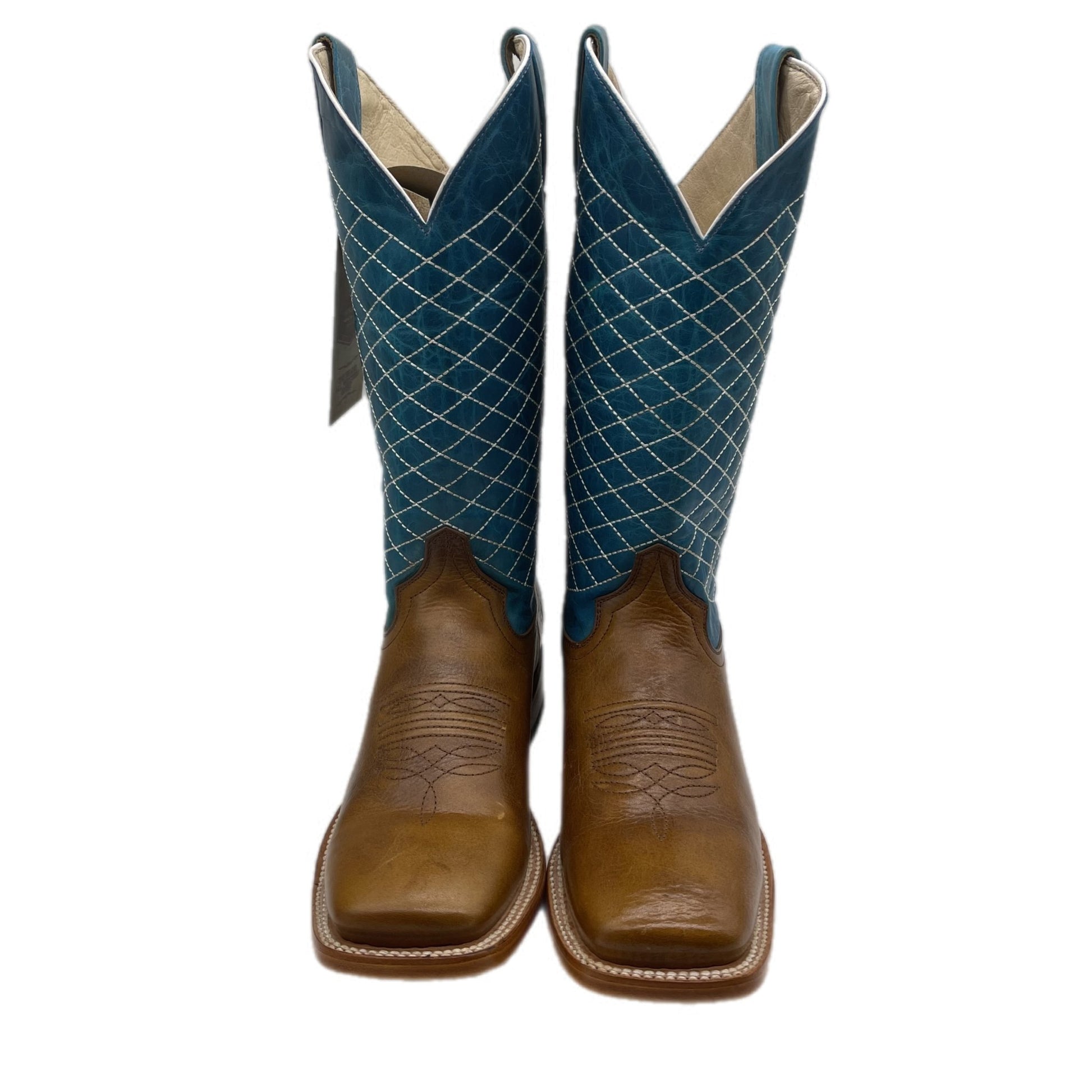 Brown Leather Light Blue Textured Boots - Frontera Western Wear