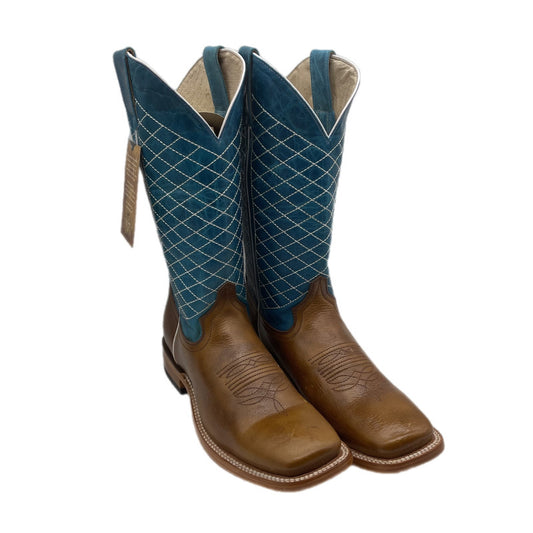 Brown Leather Light Blue Textured Boots - Frontera Western Wear