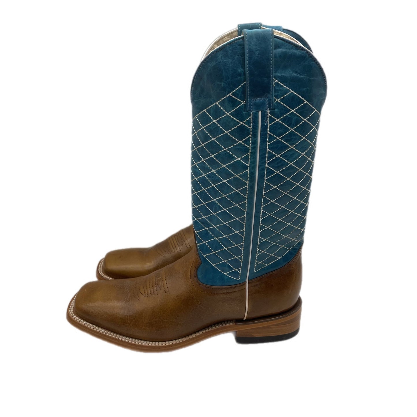 Brown Leather Light Blue Textured Boots - Frontera Western Wear