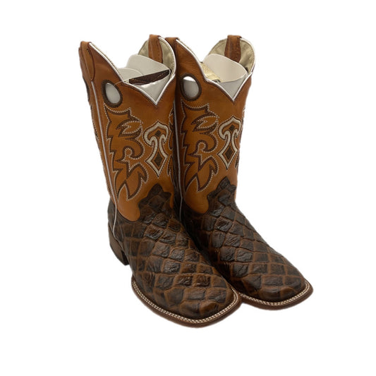 Brown Leather Yellow Textured Boots - Frontera Western Wear